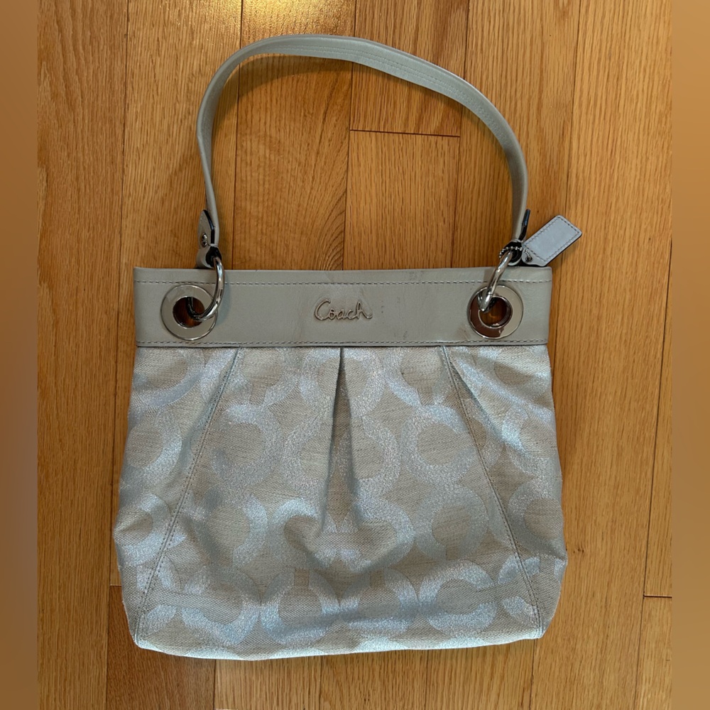Coach Silver and Beige Shoulder Bag